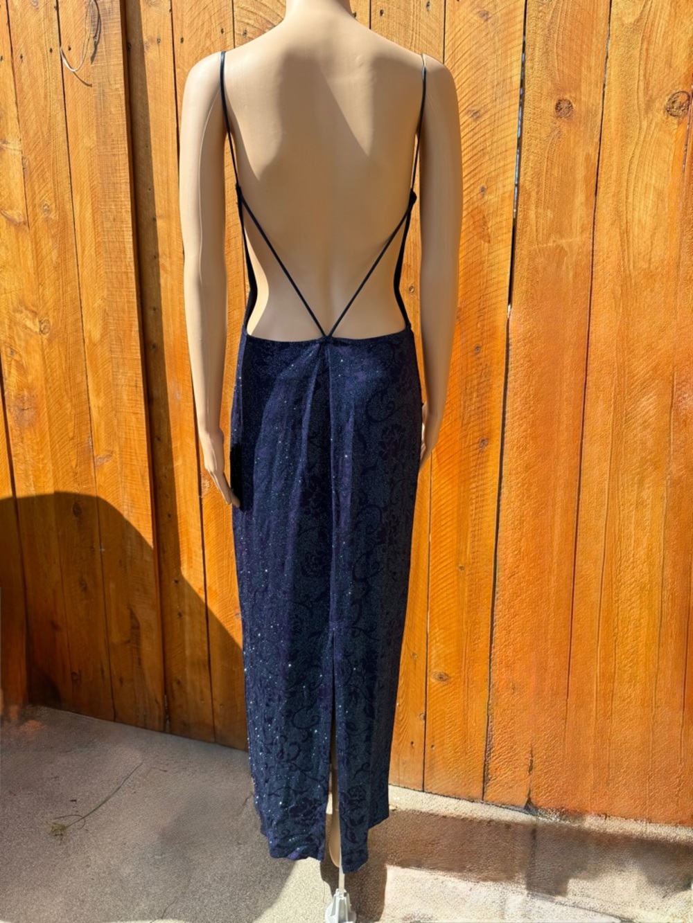MASQUERADE Dark Blue Floral Sparkles Slit in Back Formal Evening Dress - M - Picture 12 of 17